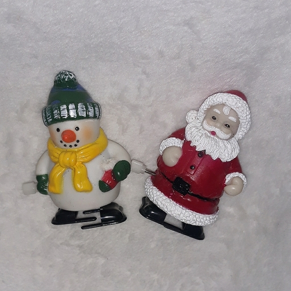 Vintage Wind Up Holiday Christmas Santa Claus & Snowman - Picture 1 of 4